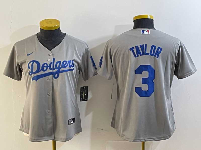 Womens Los Angeles Dodgers #3 Chris Taylor Grey Cool Base Stitched Nike Jersey
